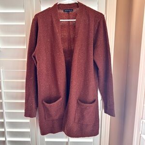 Love Ellie Flecked Knit Open Front Cardigan – XL – Chestnut Brown Tweed Style